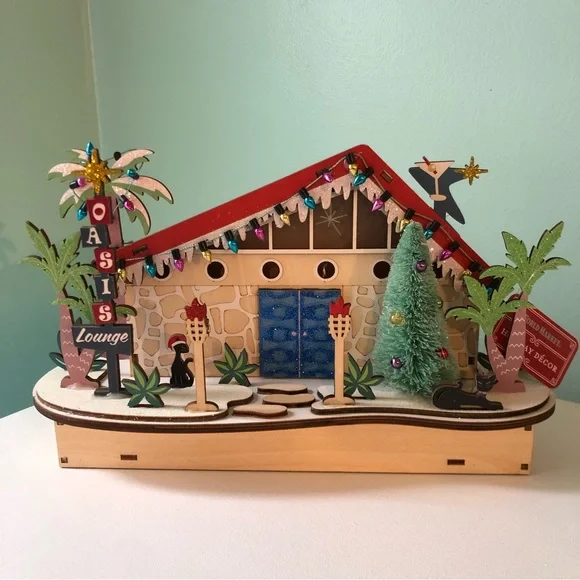 NEW NWT World Market Midcentury House LED Light Up Christmas Oasis Cat Lounge - Picture 1 of 10